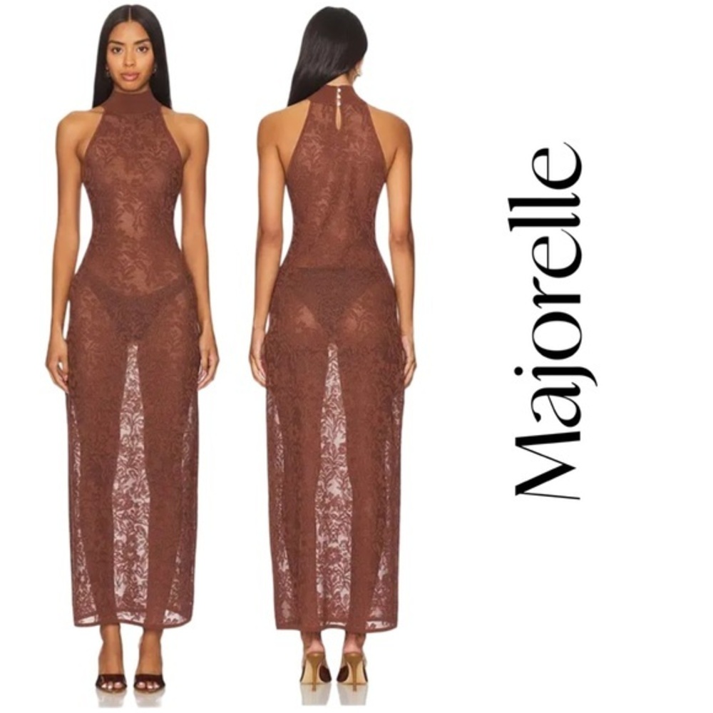 MAJORELLExRevolve Marlene Brown Sheath Dress Halter Maxi Dress Sz L NWT